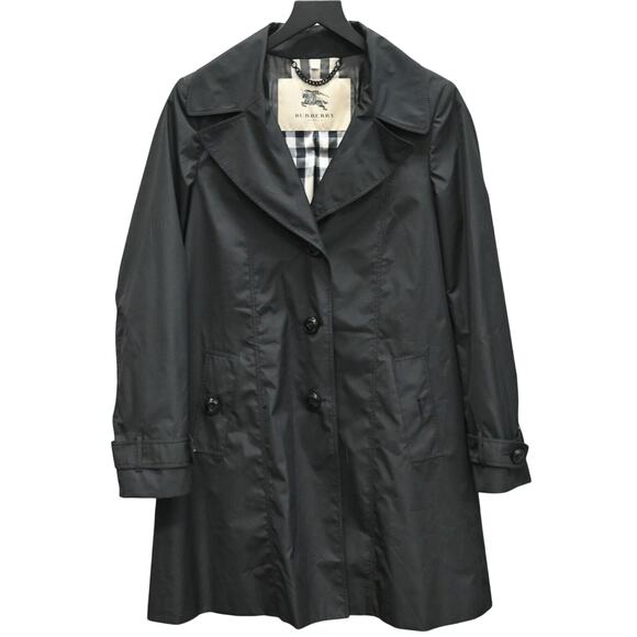 Burberry Black Raincoat Polyester-Blend Midi Length Size 8 - Picture 1 of 7